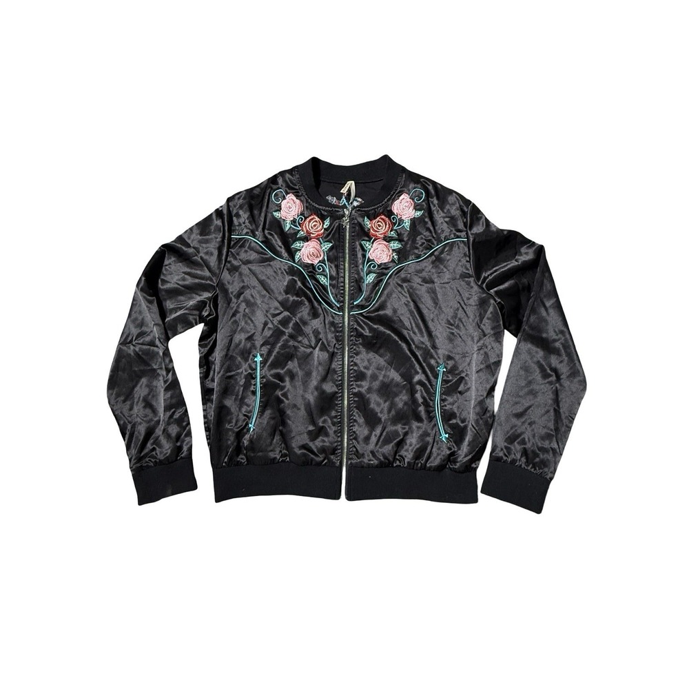 Vintage Satin Roper Jacket Women's Rodeo Western Embroidered XL Rare Zip